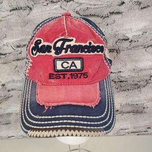 San Francisco Surf Team Hat Exposed Stitches Distressed Red Blue Washed Look OS